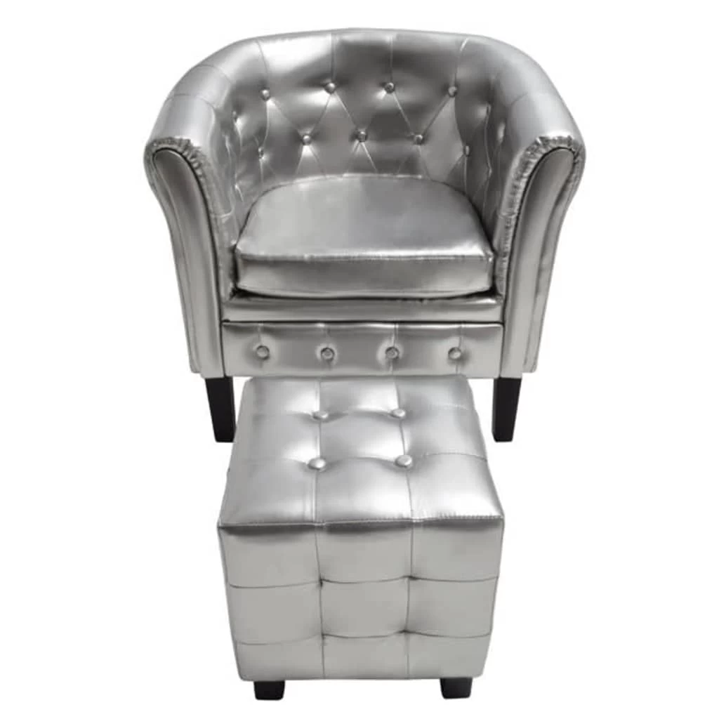 Tub Chair With Footstool Silver Faux LeathervidaXL