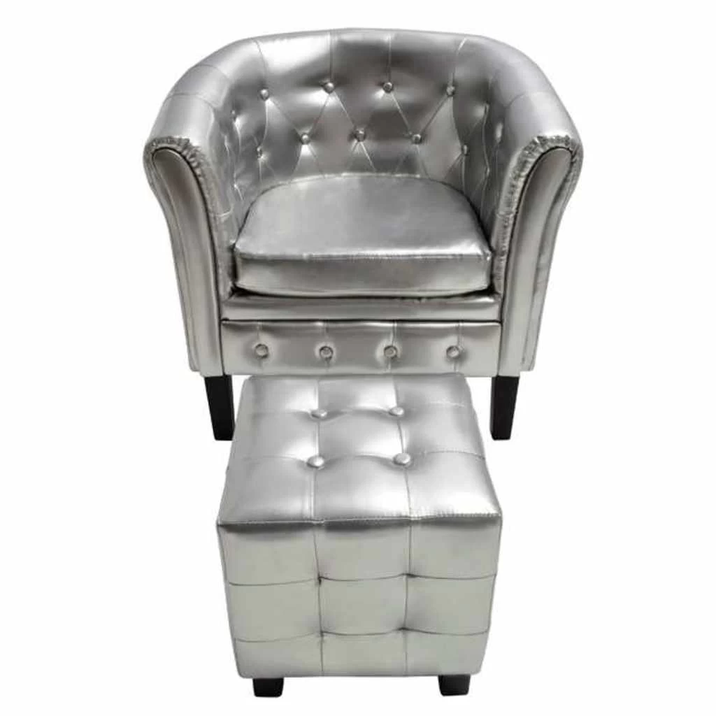 Tub Chair With Footstool Silver Faux LeathervidaXL - Image 2
