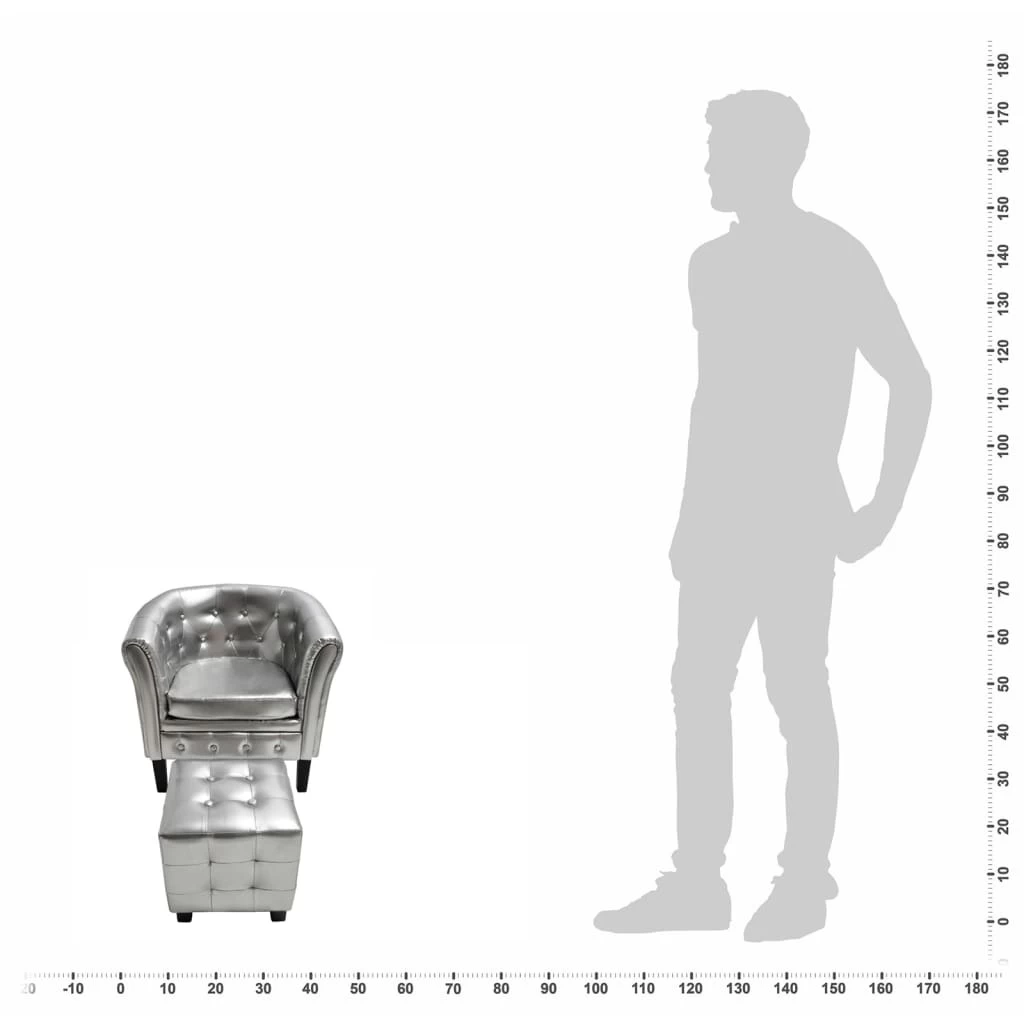 Tub Chair With Footstool Silver Faux LeathervidaXL - Image 6