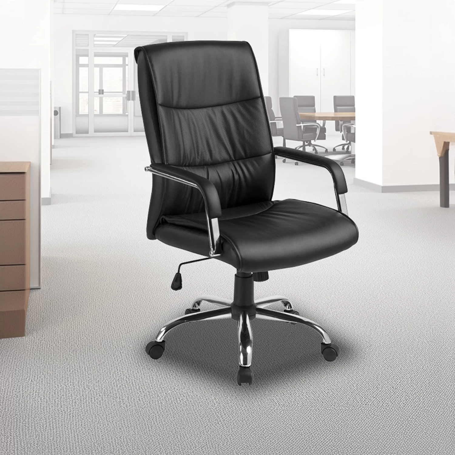 PU Leather Office Chair Executive Padded Black - Image 2