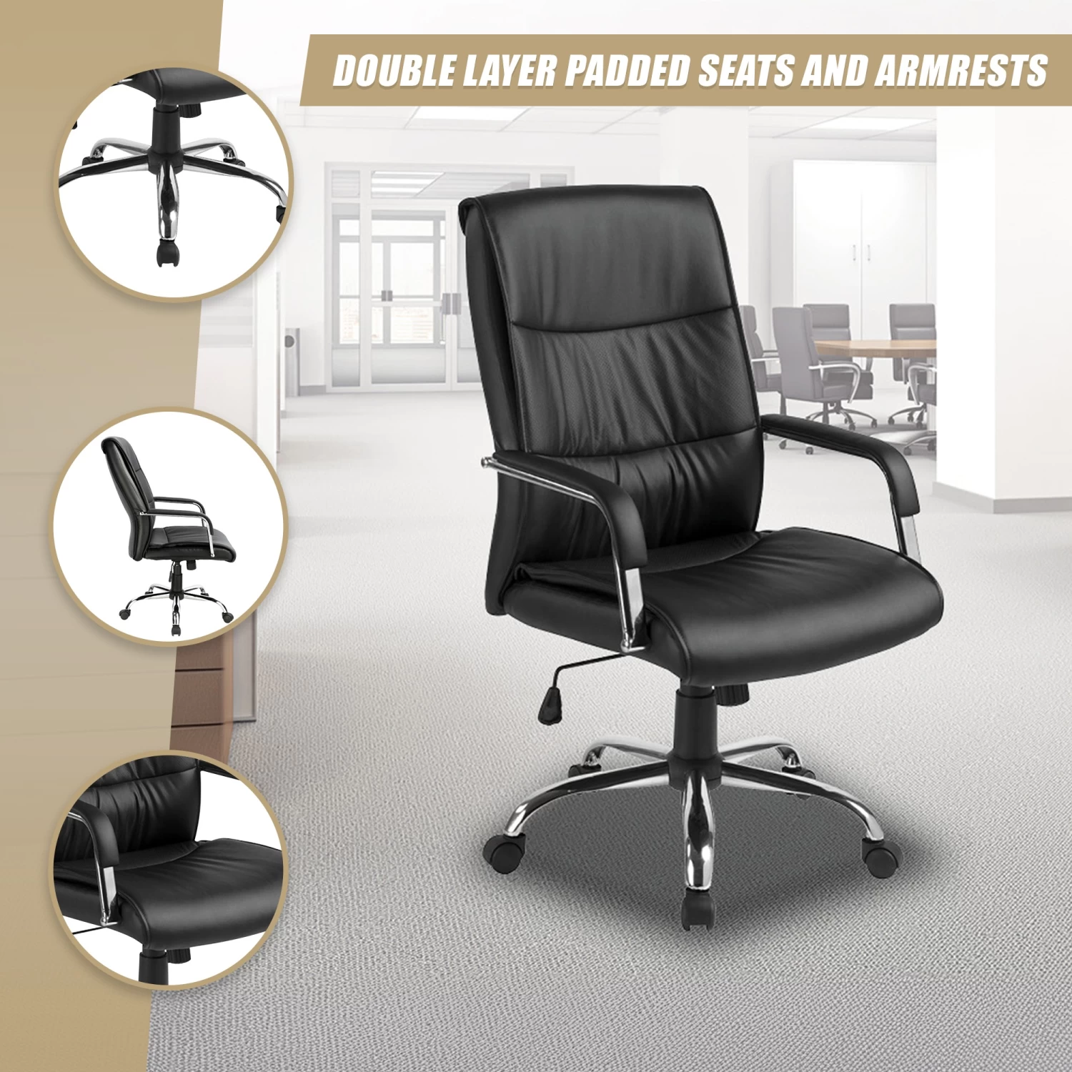 PU Leather Office Chair Executive Padded Black - Image 6