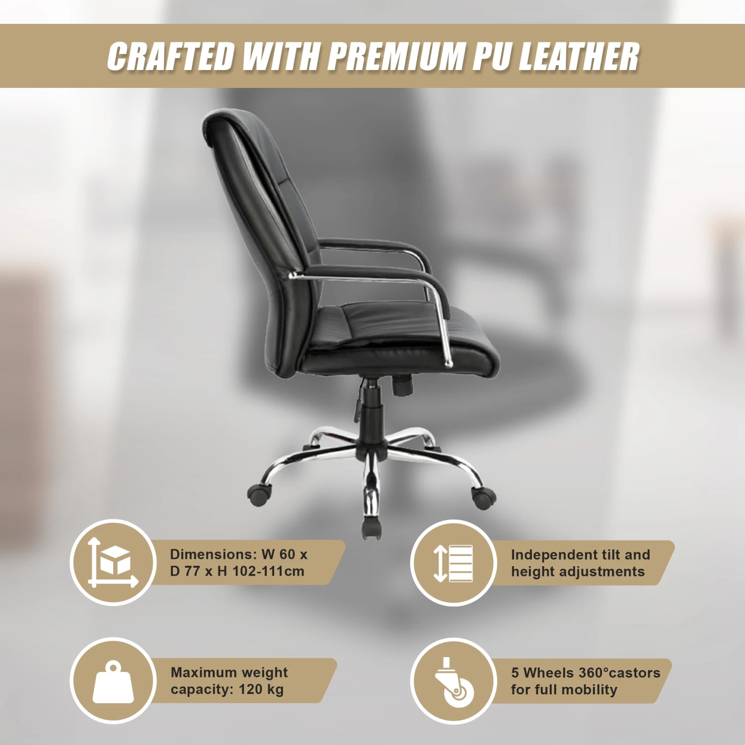 PU Leather Office Chair Executive Padded Black - Image 7