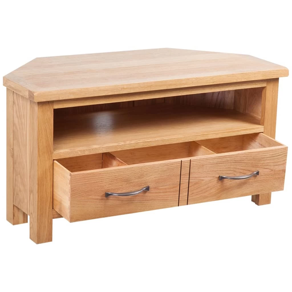 TV Cabinet With Drawer 88 X 42 X 46 Cm Solid Oak Wood VidaXL - Image 3