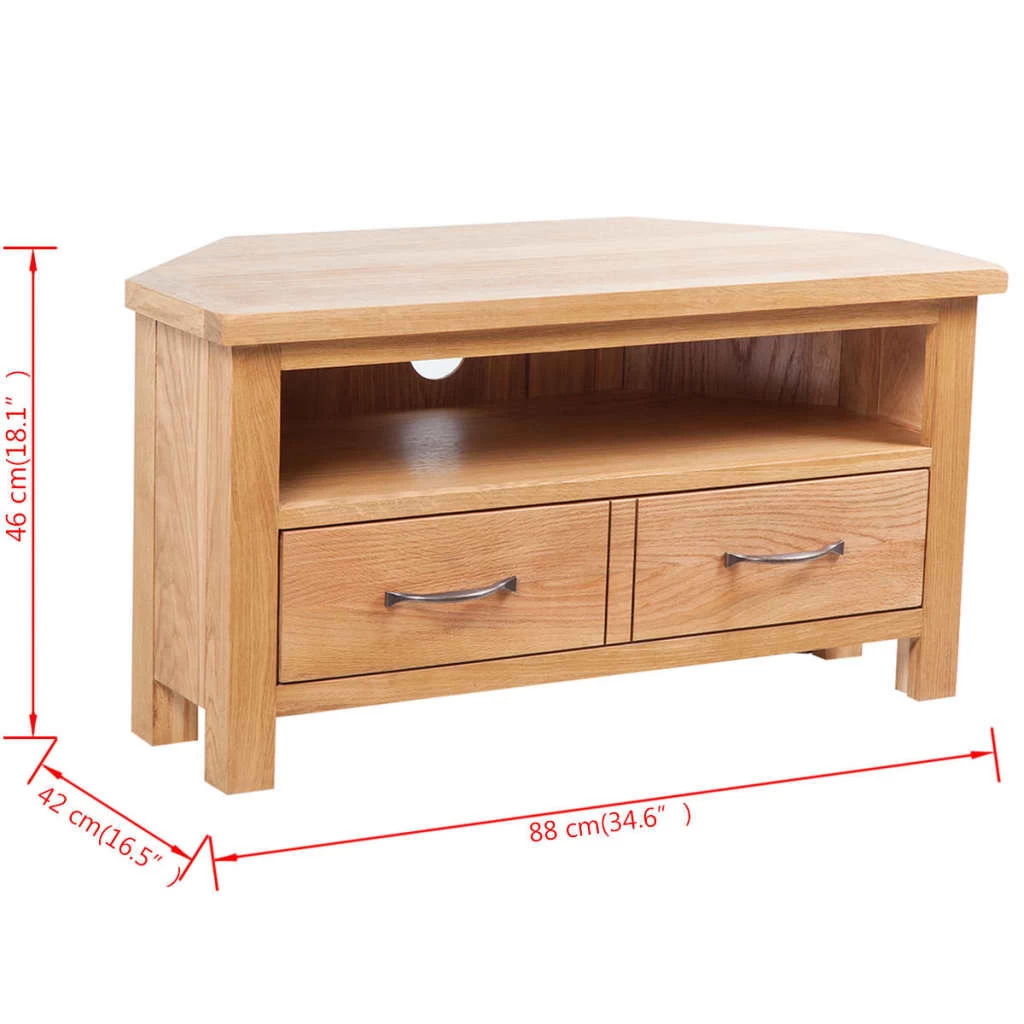 TV Cabinet With Drawer 88 X 42 X 46 Cm Solid Oak Wood VidaXL - Image 5