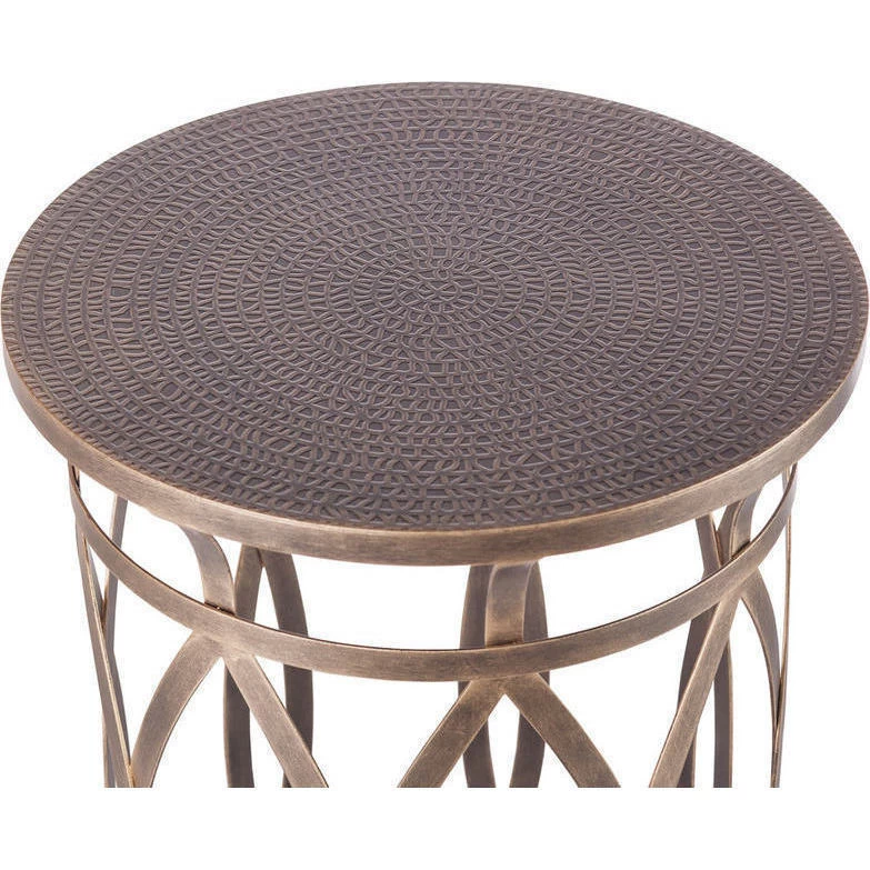 Cross Legged Engraved Iron Side Table In Brass - Image 2