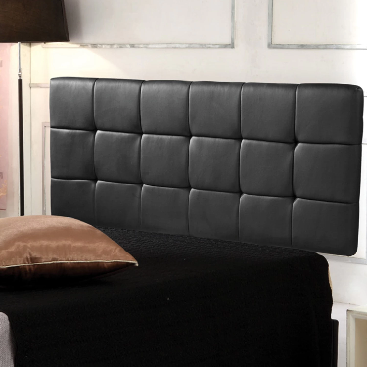 PU Leather Double Bed Deluxe Headboard Bedhead - Black - Image 5