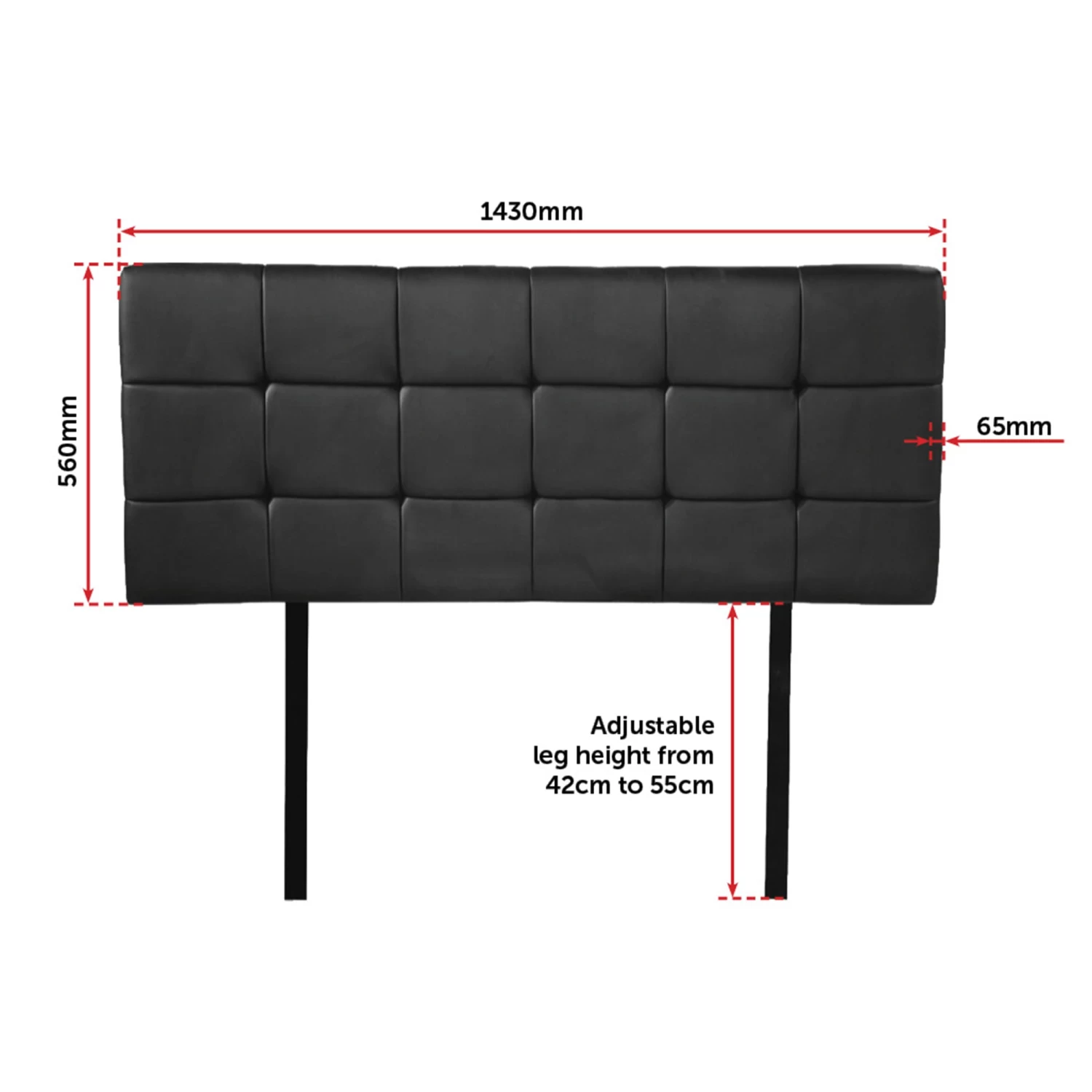 PU Leather Double Bed Deluxe Headboard Bedhead - Black - Image 7
