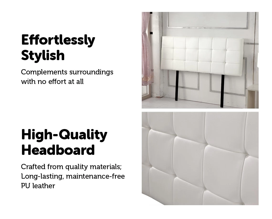 PU Leather Double Bed Deluxe Headboard Bedhead - White - Image 5