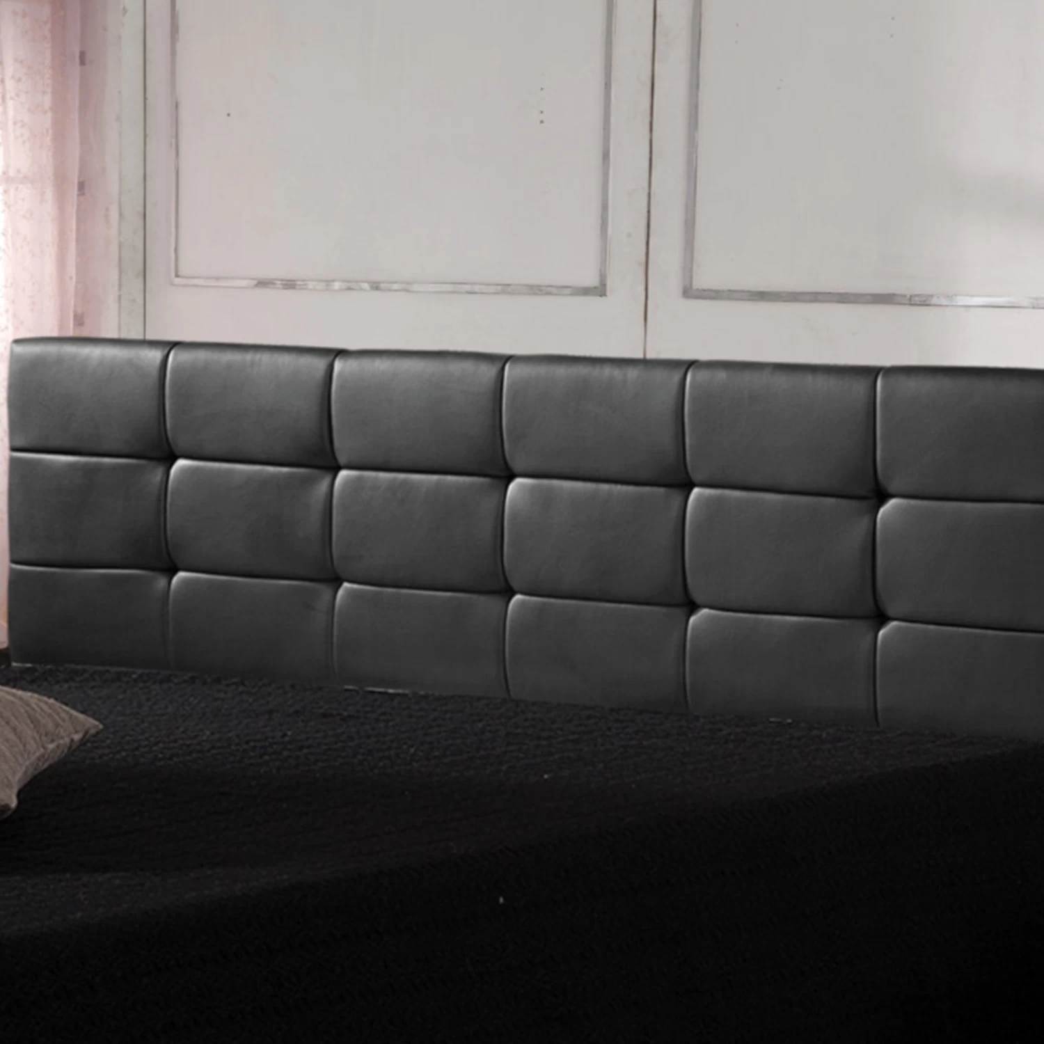 PU Leather King Bed Deluxe Headboard Bedhead - Black - Image 2