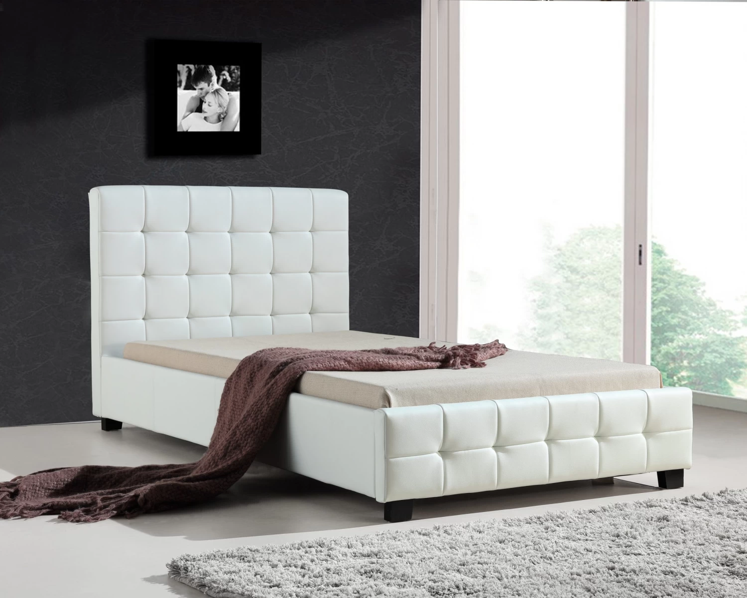 King Single PU Leather Deluxe Bed Frame White - Image 2