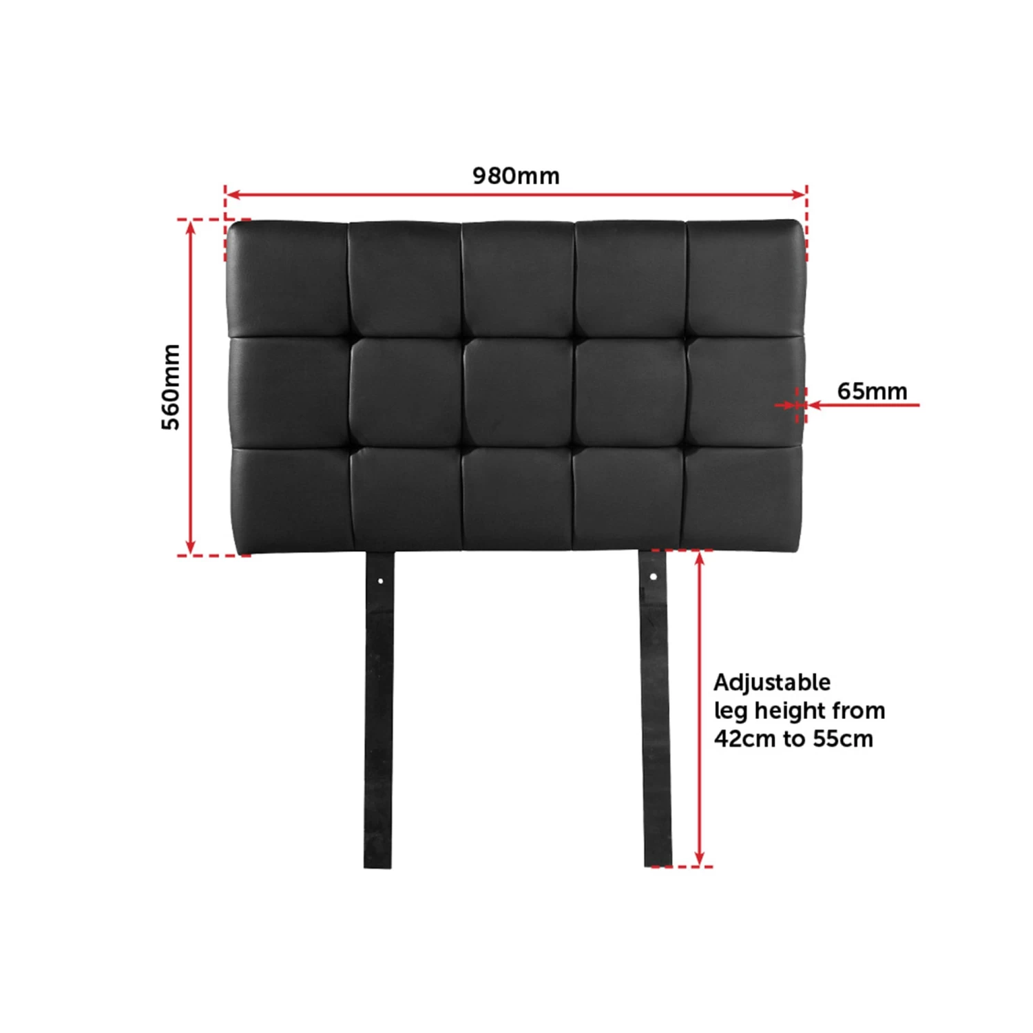 PU Leather Single Bed Deluxe Headboard Bedhead - Black - Image 7