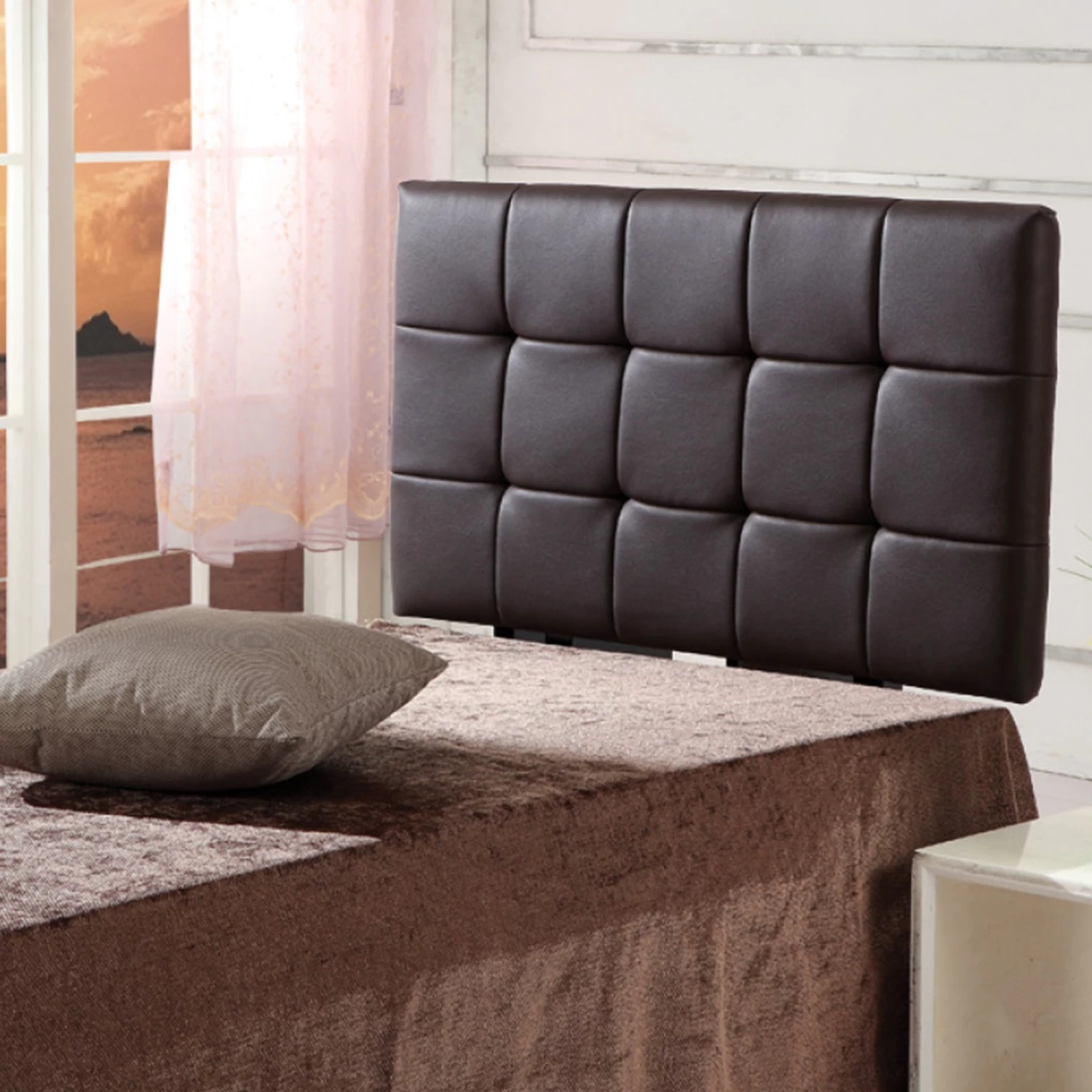 PU Leather Single Bed Deluxe Headboard Bedhead - Brown - Image 2
