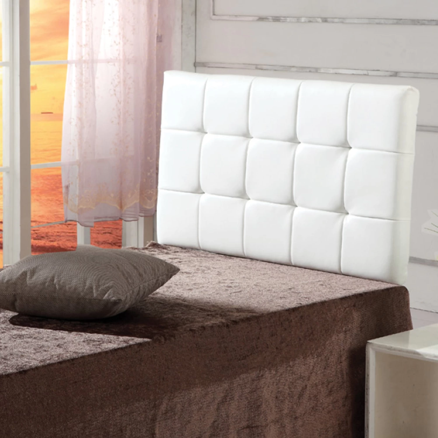 PU Leather Single Bed Deluxe Headboard Bedhead - White - Image 4