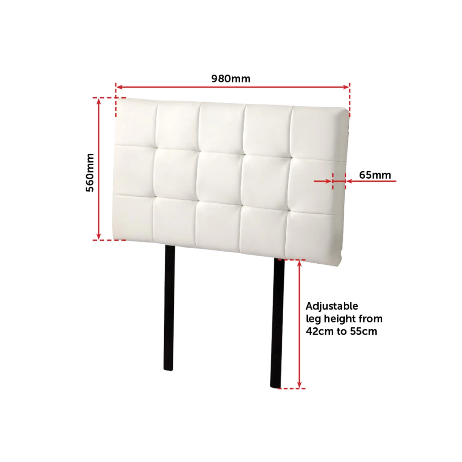 PU Leather Single Bed Deluxe Headboard Bedhead - White - Image 6