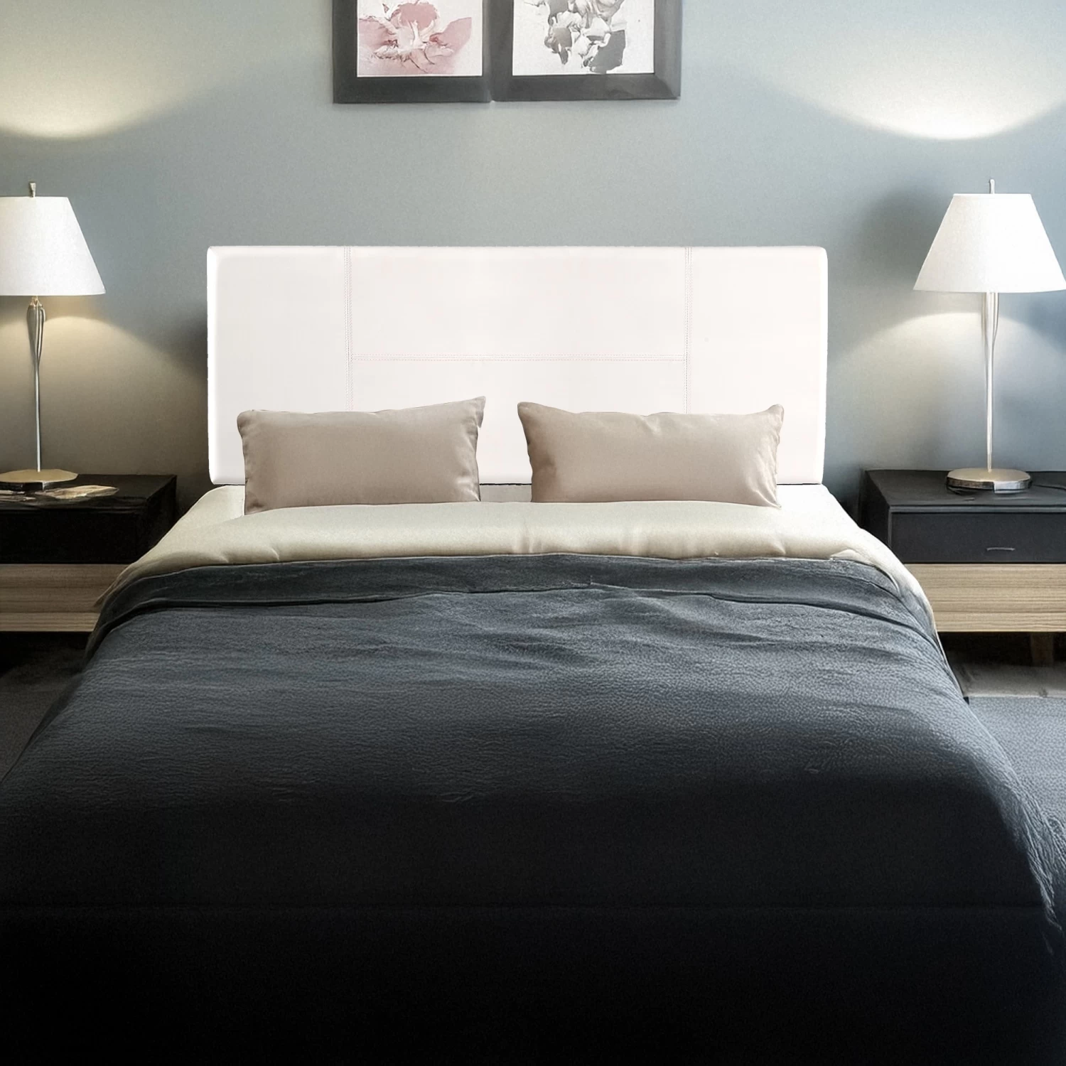 PU Leather Double Bed Headboard Bedhead - White - Image 2