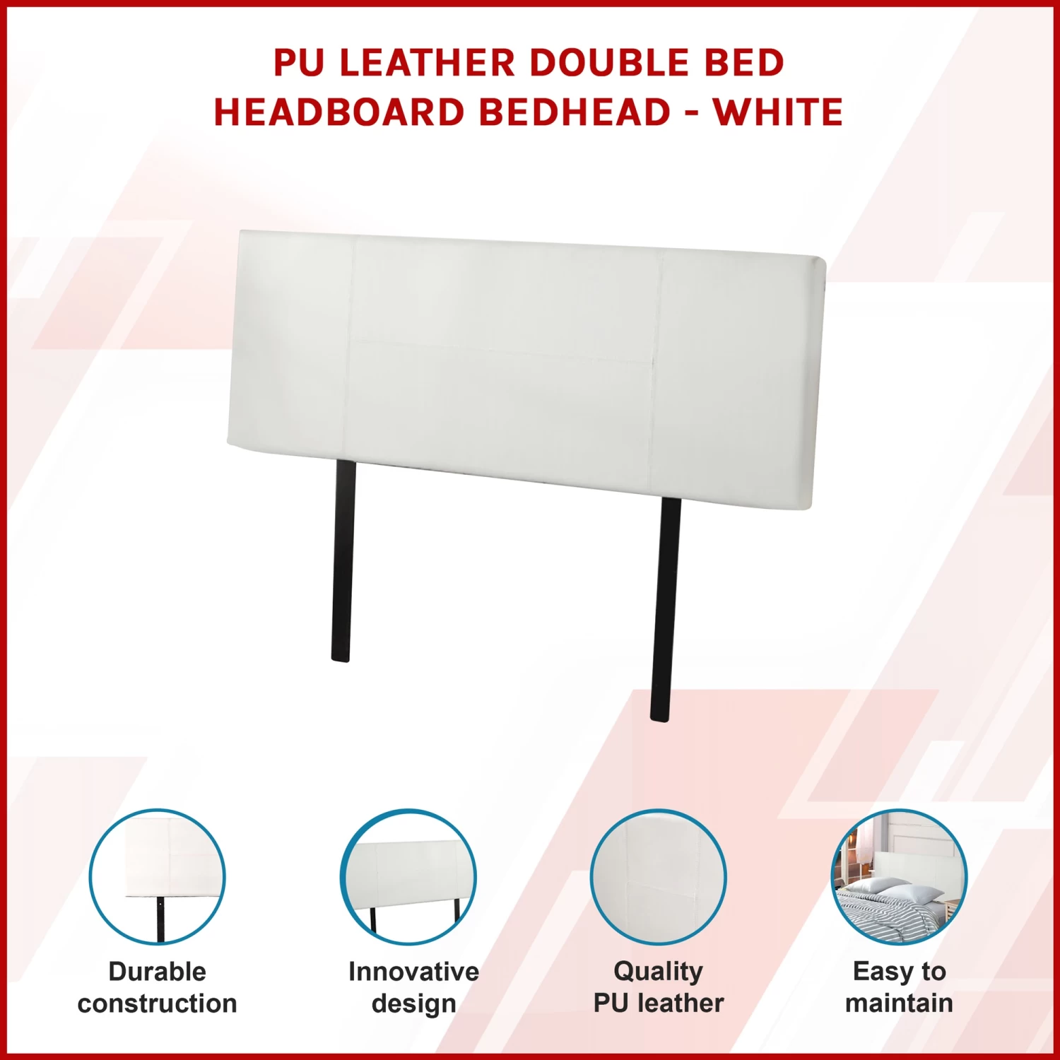 PU Leather Double Bed Headboard Bedhead - White - Image 3