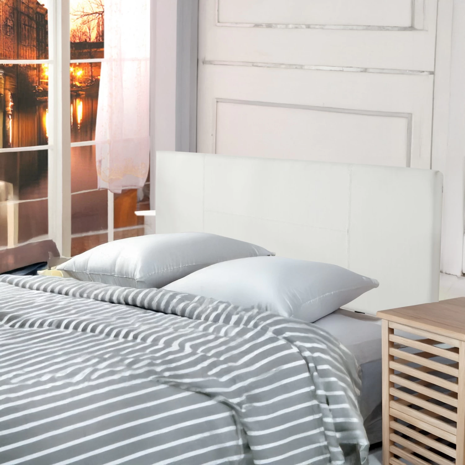 PU Leather Double Bed Headboard Bedhead - White - Image 6