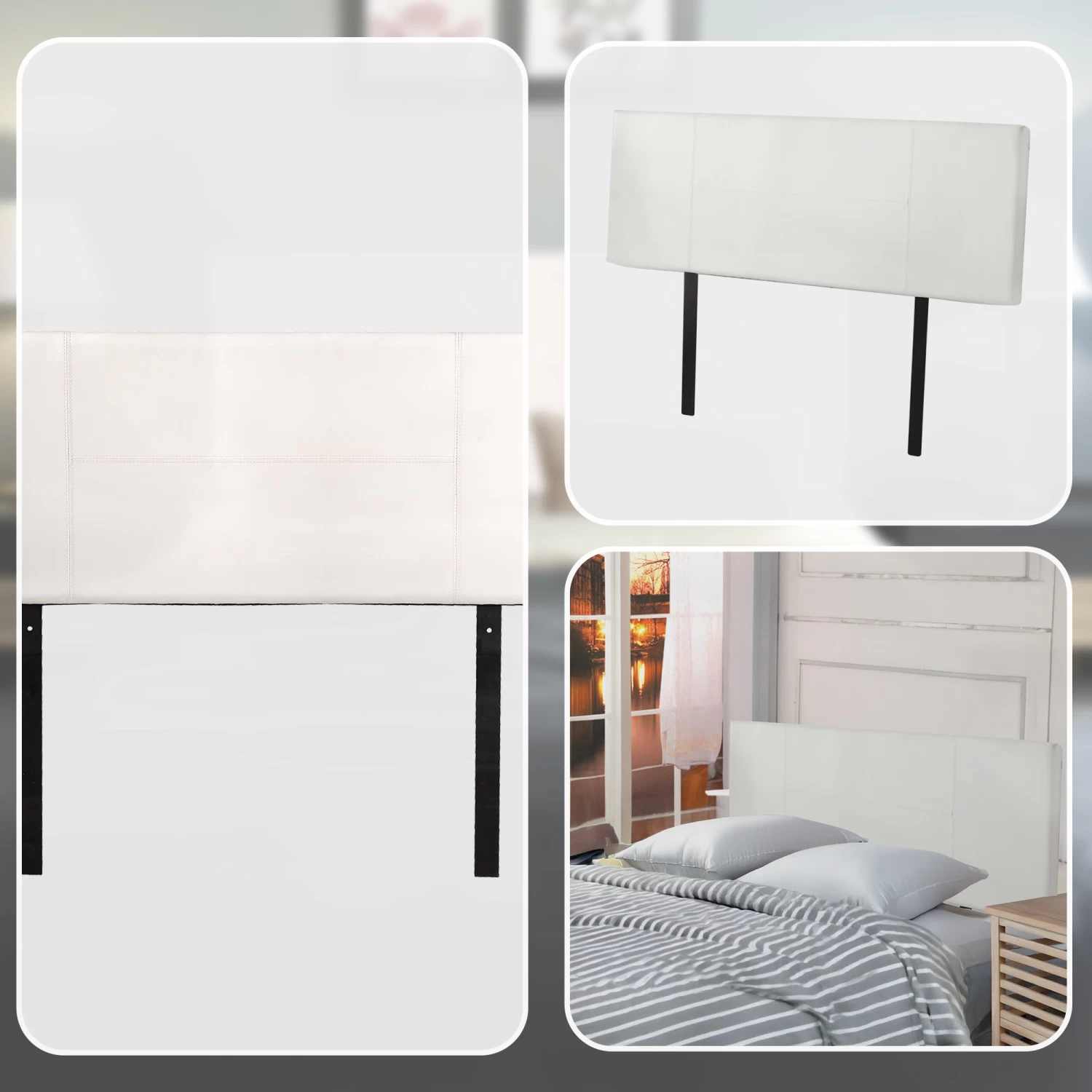 PU Leather Double Bed Headboard Bedhead - White - Image 7