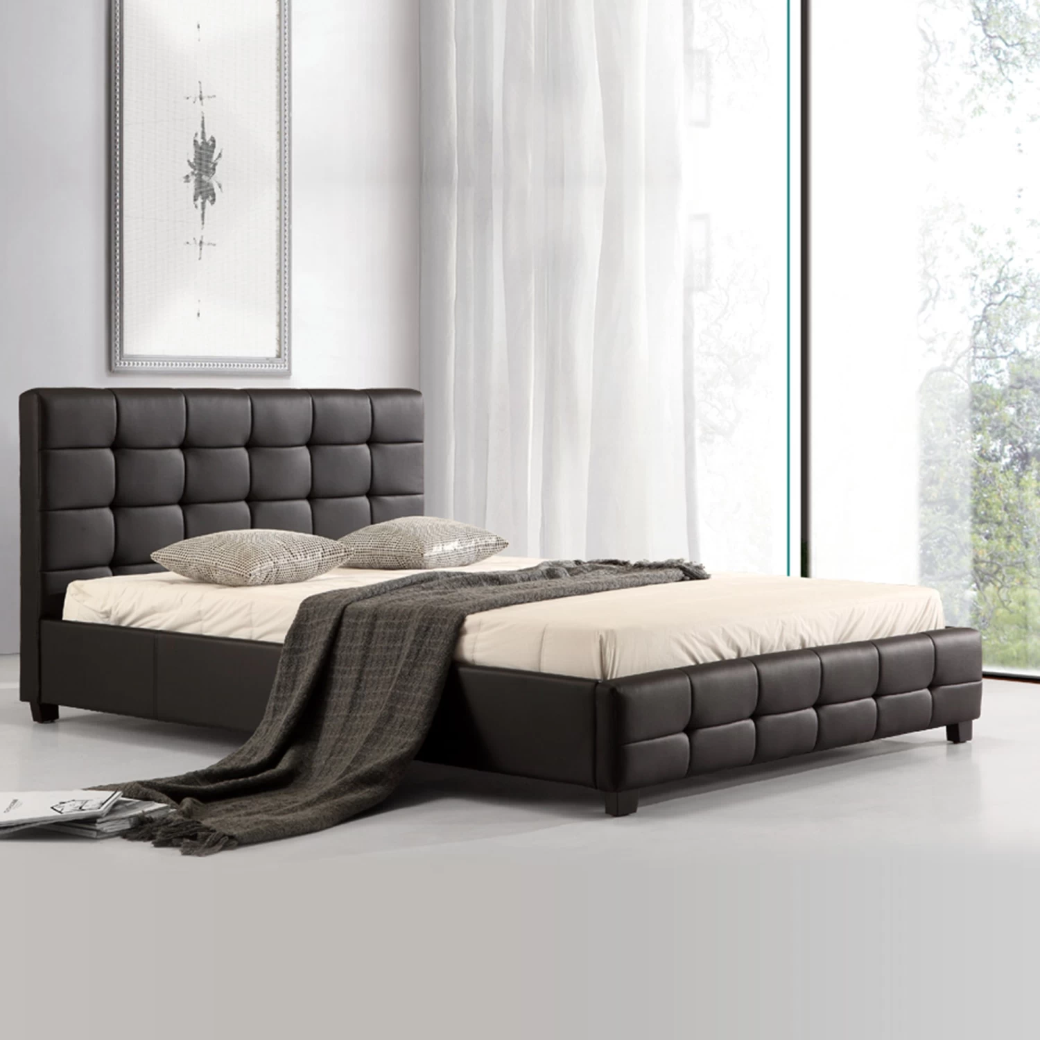 Double PU Leather Deluxe Bed Frame Black - Image 2