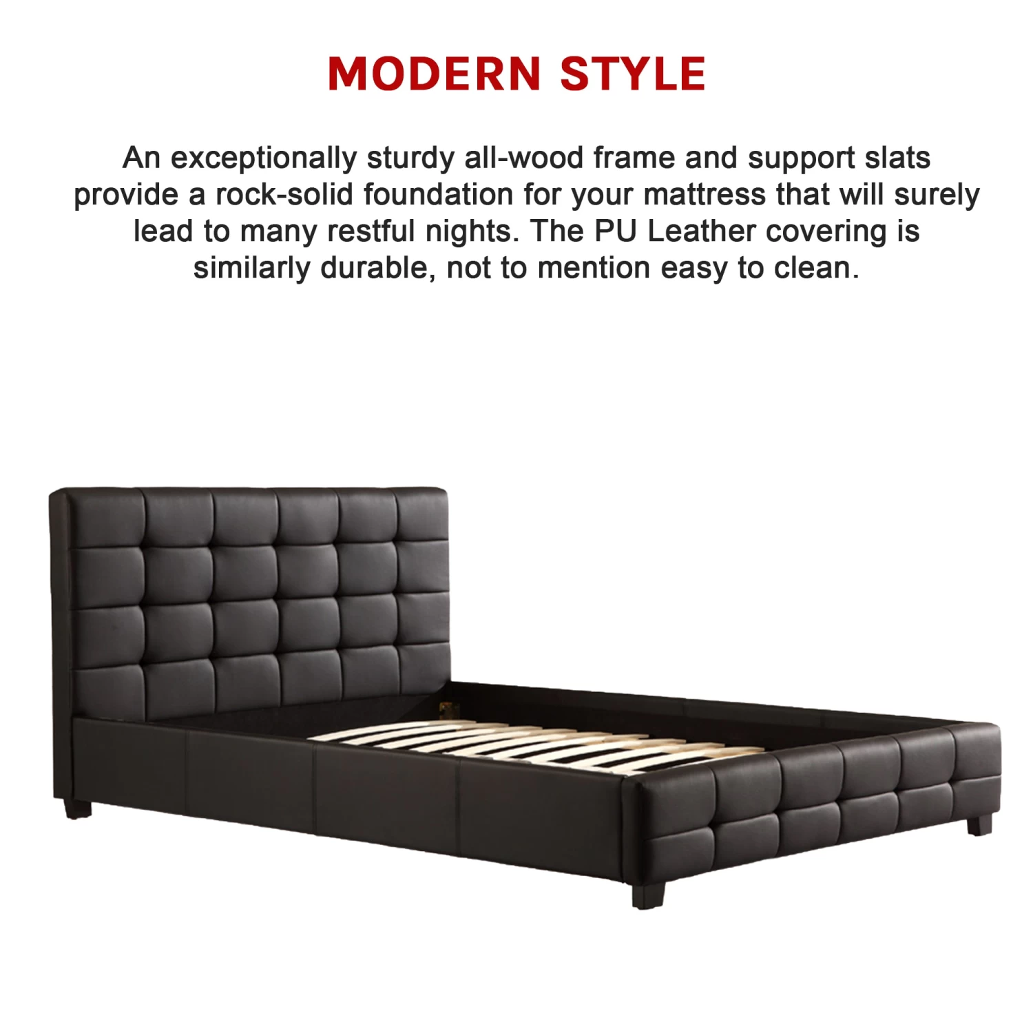 Double PU Leather Deluxe Bed Frame Black - Image 7