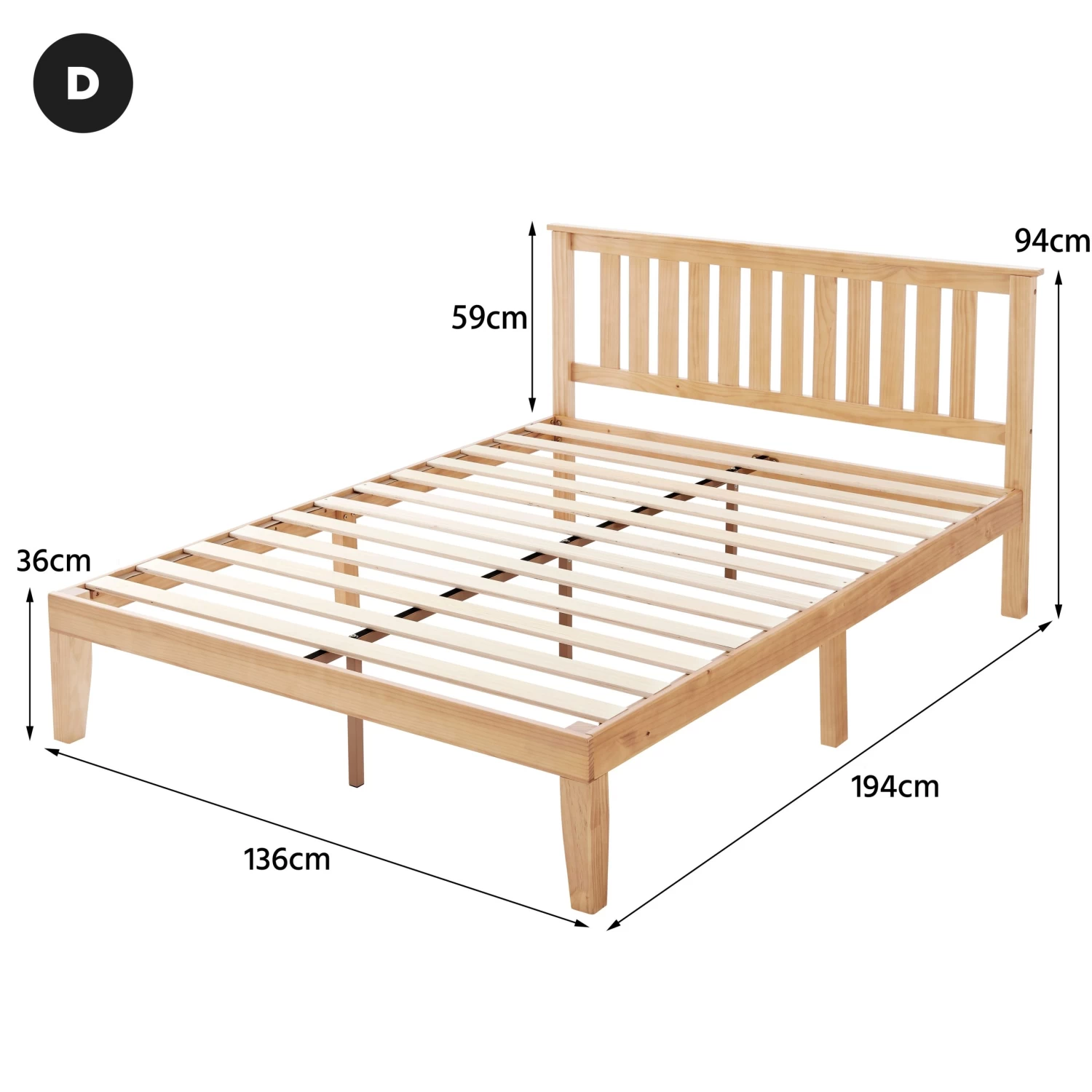 DukeLiving Bronte Solid Wood Platform Bed With Headboard Natural (Double, Queen) - Image 9