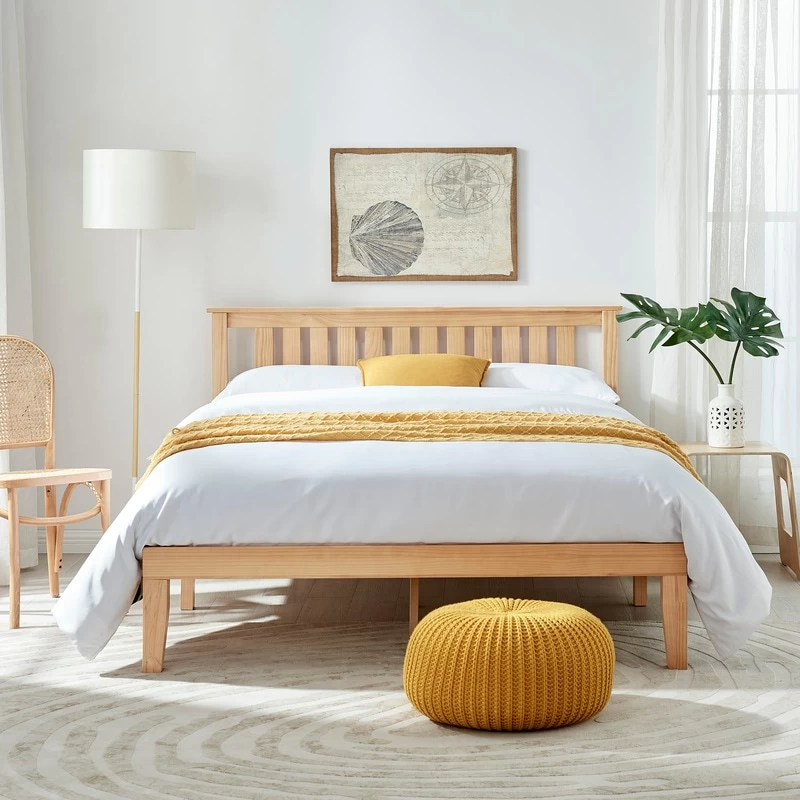 DukeLiving Bronte Solid Wood Platform Bed With Headboard Natural (Double, Queen) - Image 16