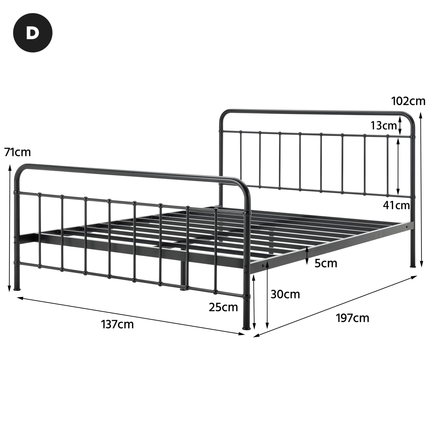 DukeLiving Charlie Metal Bed Frame Black (Double, Queen) - Image 8