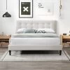 DukeLiving Megan Tufted Upholstered Bed Frame Beige (Double, Queen)