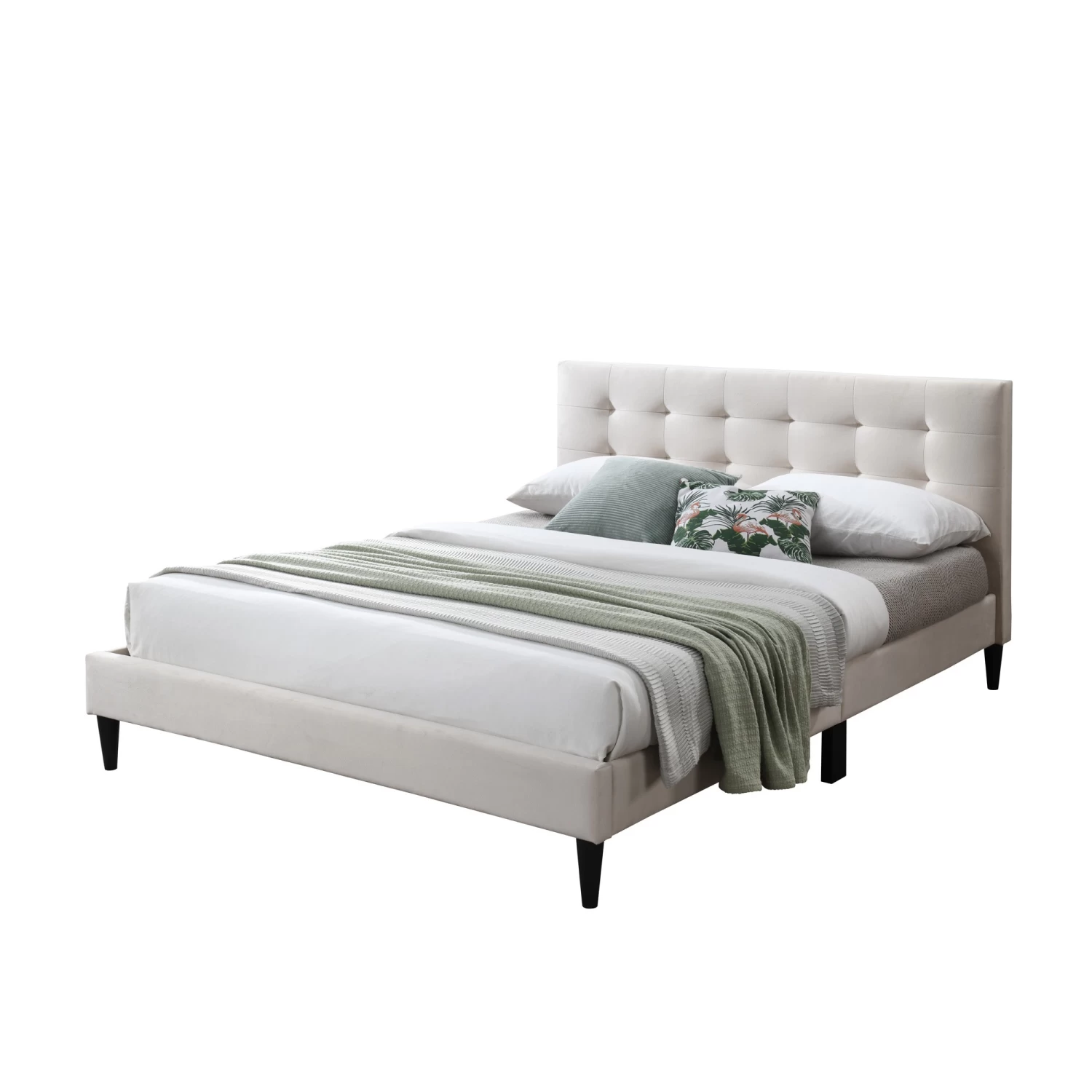 DukeLiving Megan Tufted Upholstered Bed Frame Beige (Double, Queen) - Image 3