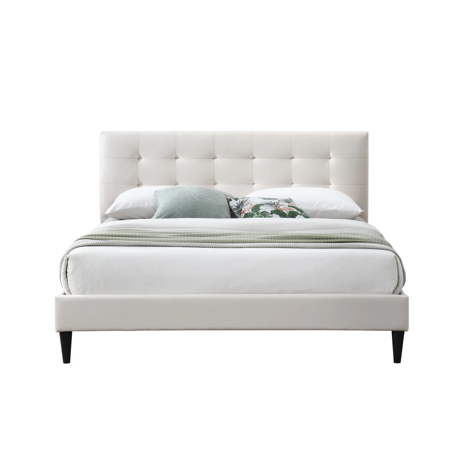 DukeLiving Megan Tufted Upholstered Bed Frame Beige (Double, Queen) - Image 4