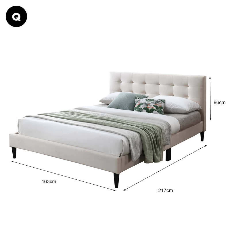 DukeLiving Megan Tufted Upholstered Bed Frame Beige (Double, Queen) - Image 6