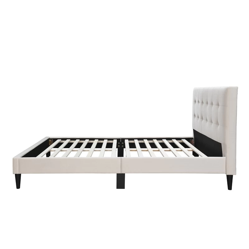 DukeLiving Megan Tufted Upholstered Bed Frame Beige (Double, Queen) - Image 9