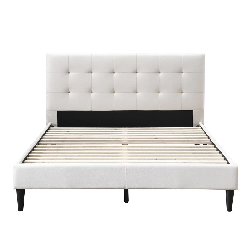 DukeLiving Megan Tufted Upholstered Bed Frame Beige (Double, Queen) - Image 10