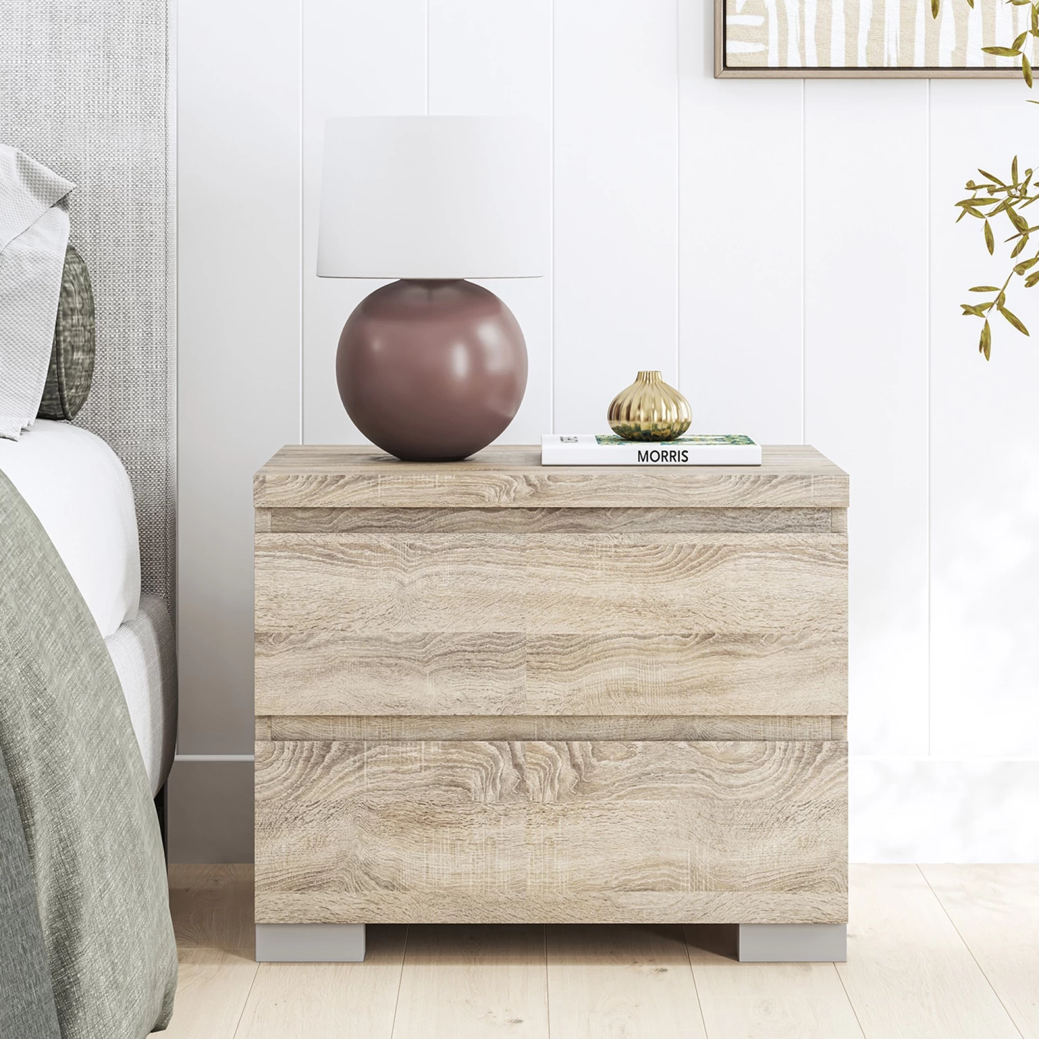 Elara 2 Drawer Bedside Table In Light Sonoma Oak