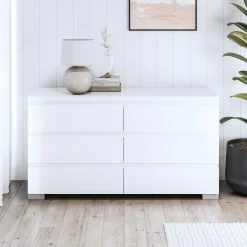 Elara 6 Drawer Lowboy Chest In High Gloss White