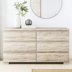 Elara 6 Drawer Lowboy Chest In Light Sonoma Oak