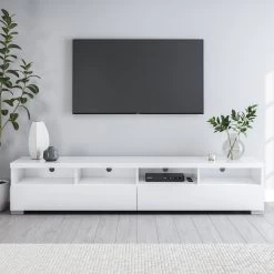 Elara 2 Drawer TV Entertainment Unit In White 207cm