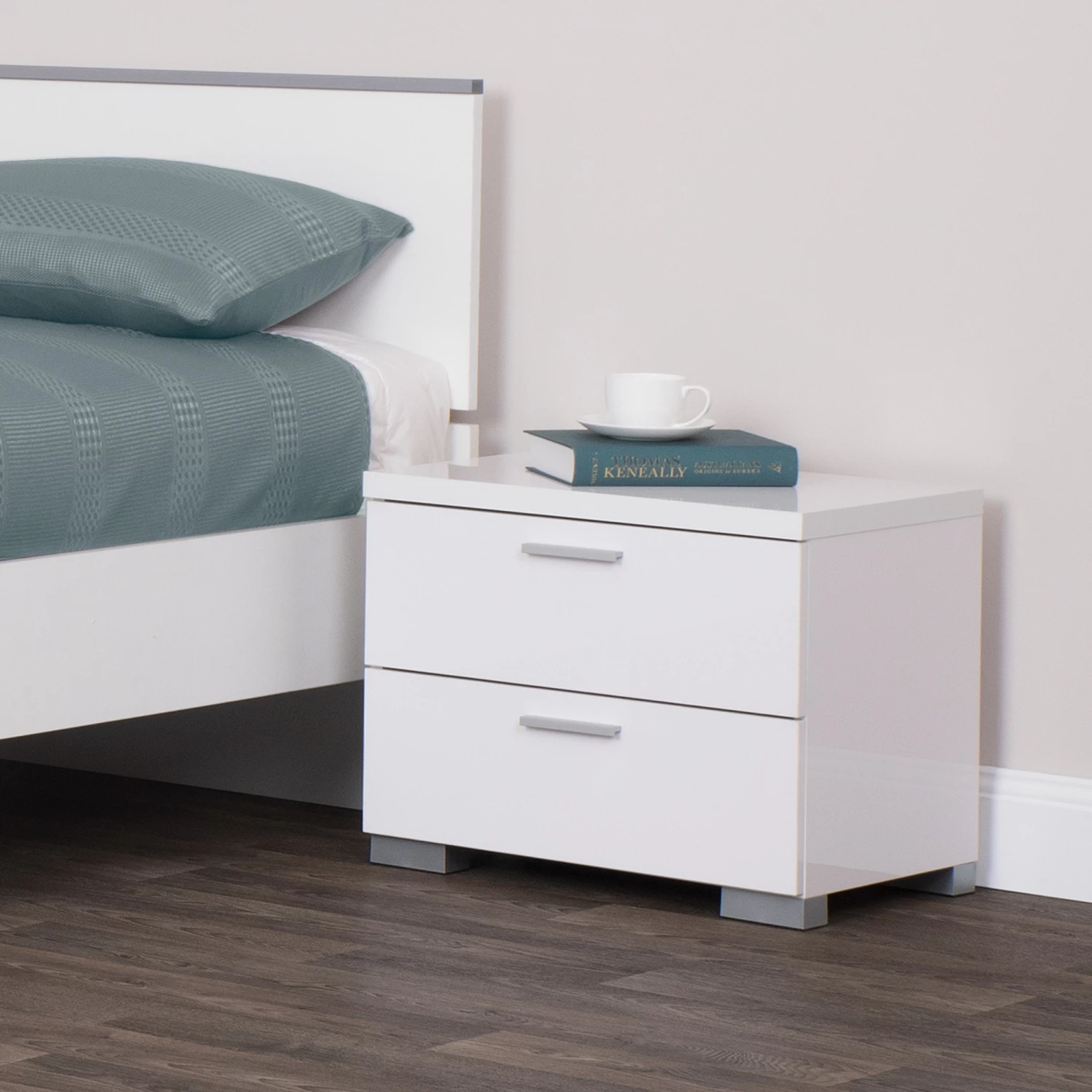 Elisha 2 Drawer Bedside Table In High Gloss White