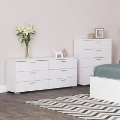 Elisha 6 Drawer Lowboy Chest In High Gloss White
