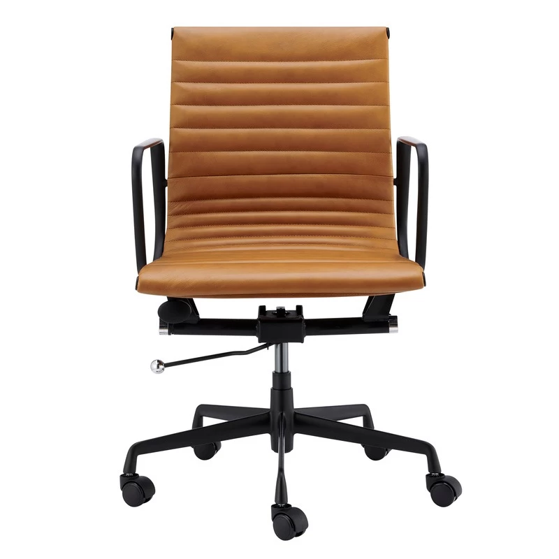 ErgoDuke Deluxe Eames Replica Low Back Ribbed Faux Leather Management Office Chair (Tan) - Image 3
