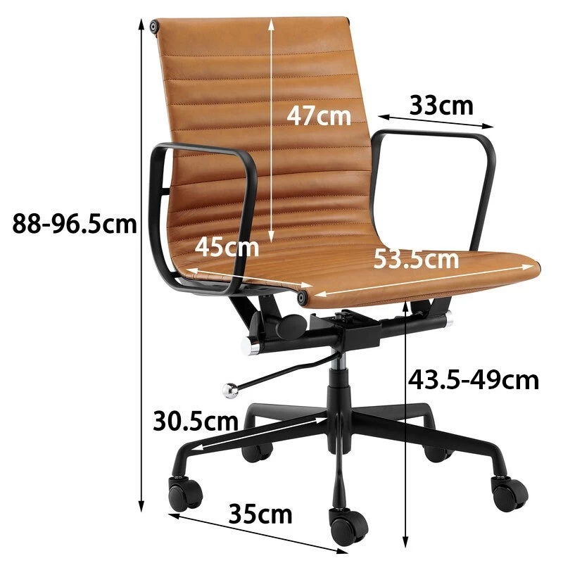 ErgoDuke Deluxe Eames Replica Low Back Ribbed Faux Leather Management Office Chair (Tan) - Image 6