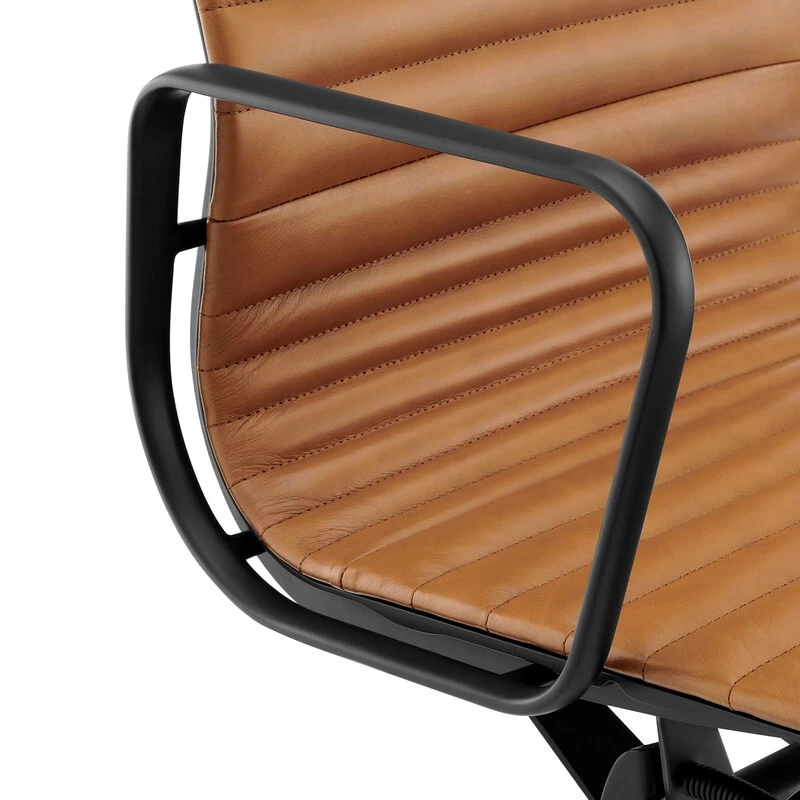 ErgoDuke Deluxe Eames Replica Low Back Ribbed Faux Leather Management Office Chair (Tan) - Image 8