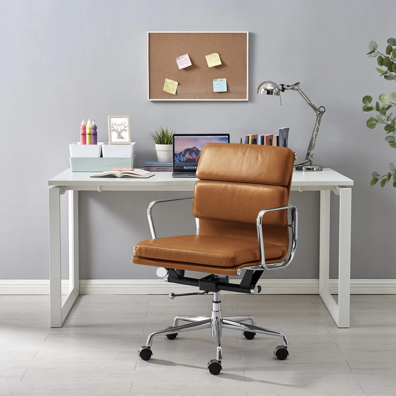 ErgoDuke Eames Replica Low Back Faux Leather Soft Pad Management Office Chair (Tan) - Image 2