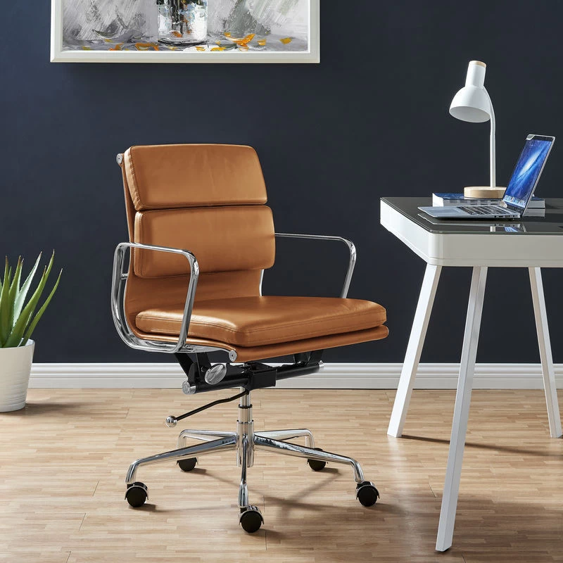 ErgoDuke Eames Replica Low Back Faux Leather Soft Pad Management Office Chair (Tan) - Image 3