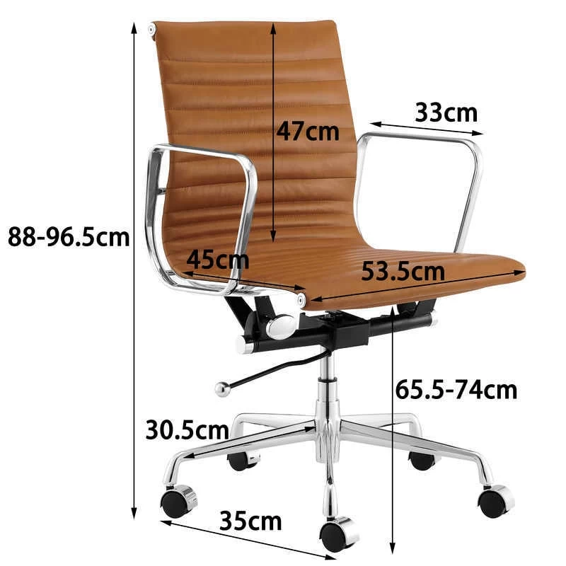 ErgoDuke Eames Premium Replica Low Back Ribbed Faux Leather Management Office Chair (Tan) - Image 7