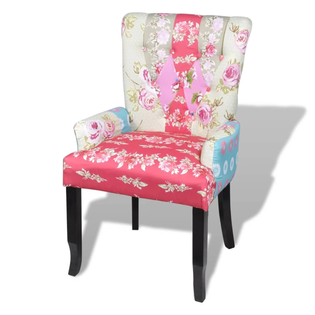 French Chair With Patchwork Design Fabric VidaXL