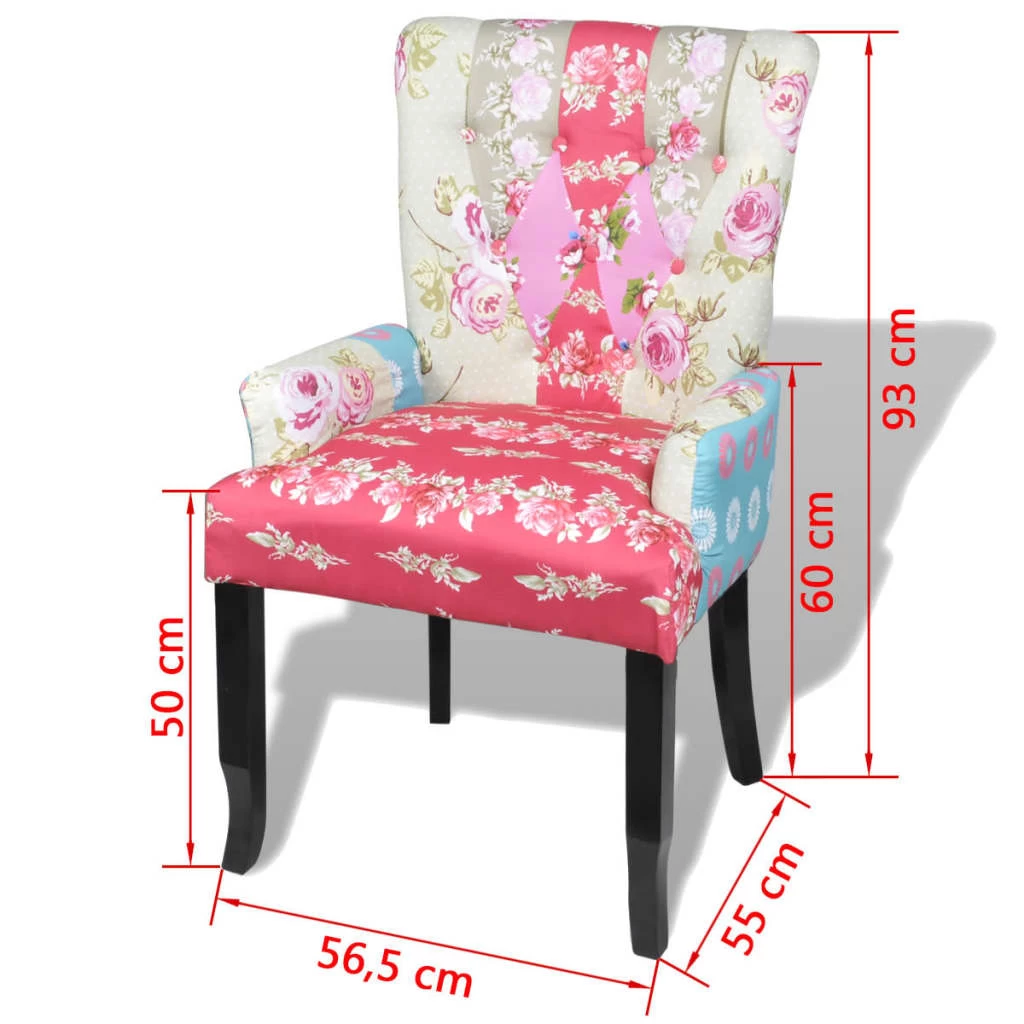 French Chair With Patchwork Design Fabric VidaXL - Image 5
