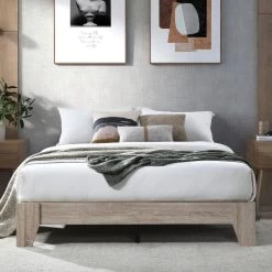 Furnic Scandi Wooden Bed Base Natural (Double, Queen)