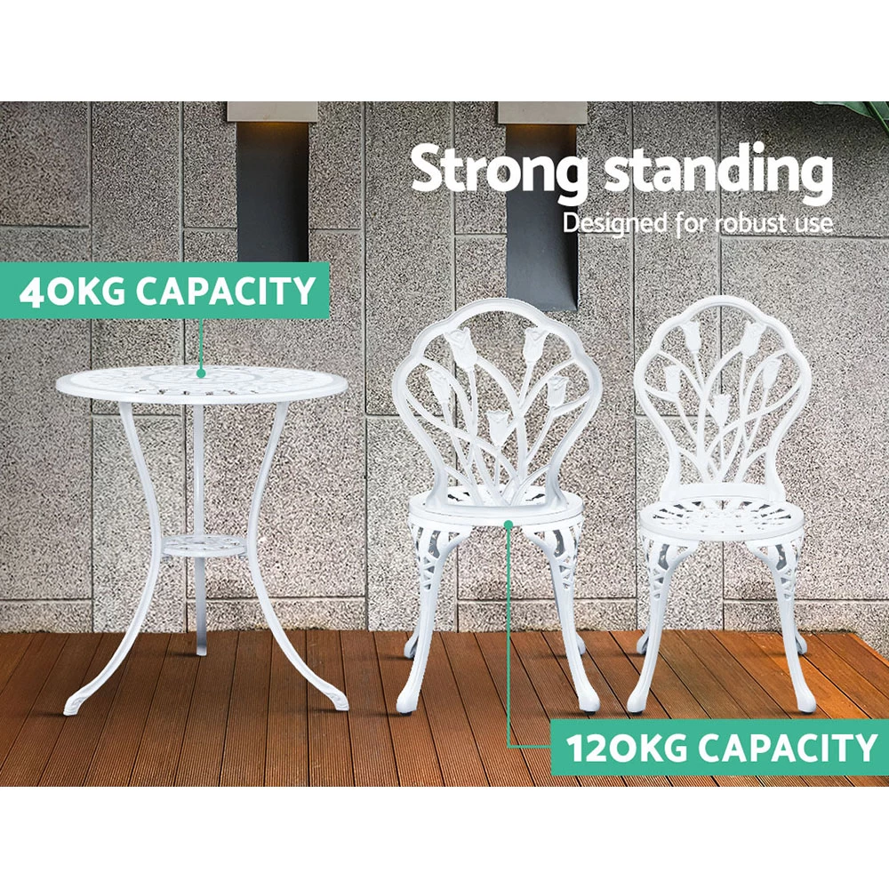 Gardeon Outdoor Setting 3 Piece Bistro Chairs Table Set Cast Aluminum Patio - Image 5
