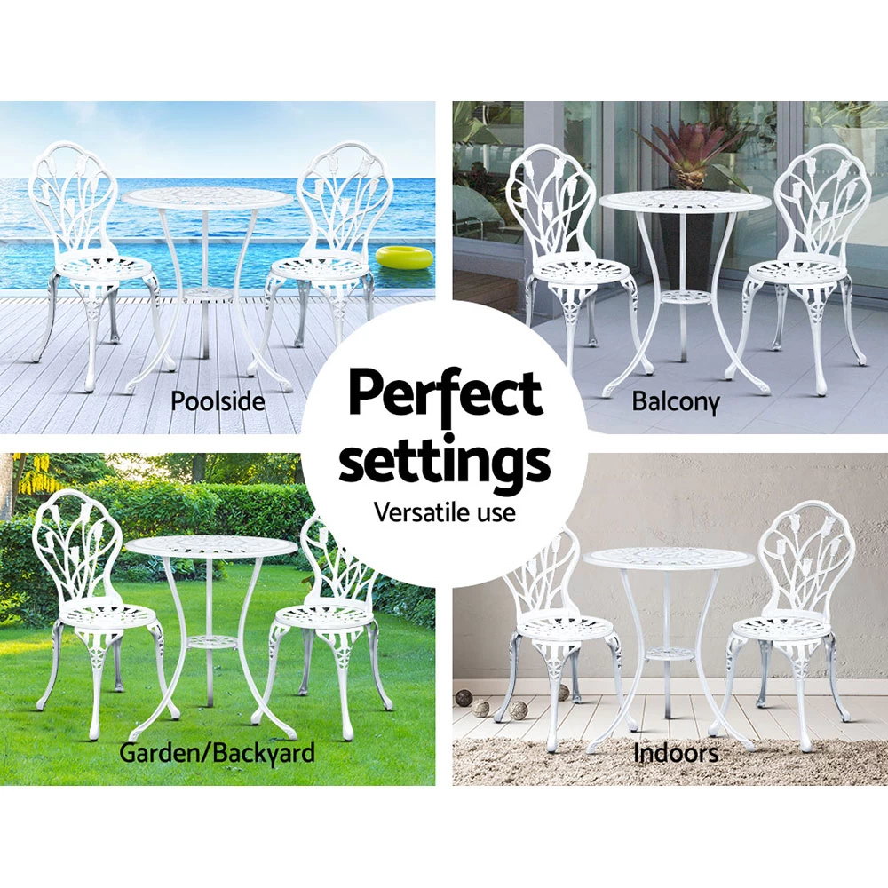 Gardeon Outdoor Setting 3 Piece Bistro Chairs Table Set Cast Aluminum Patio - Image 6